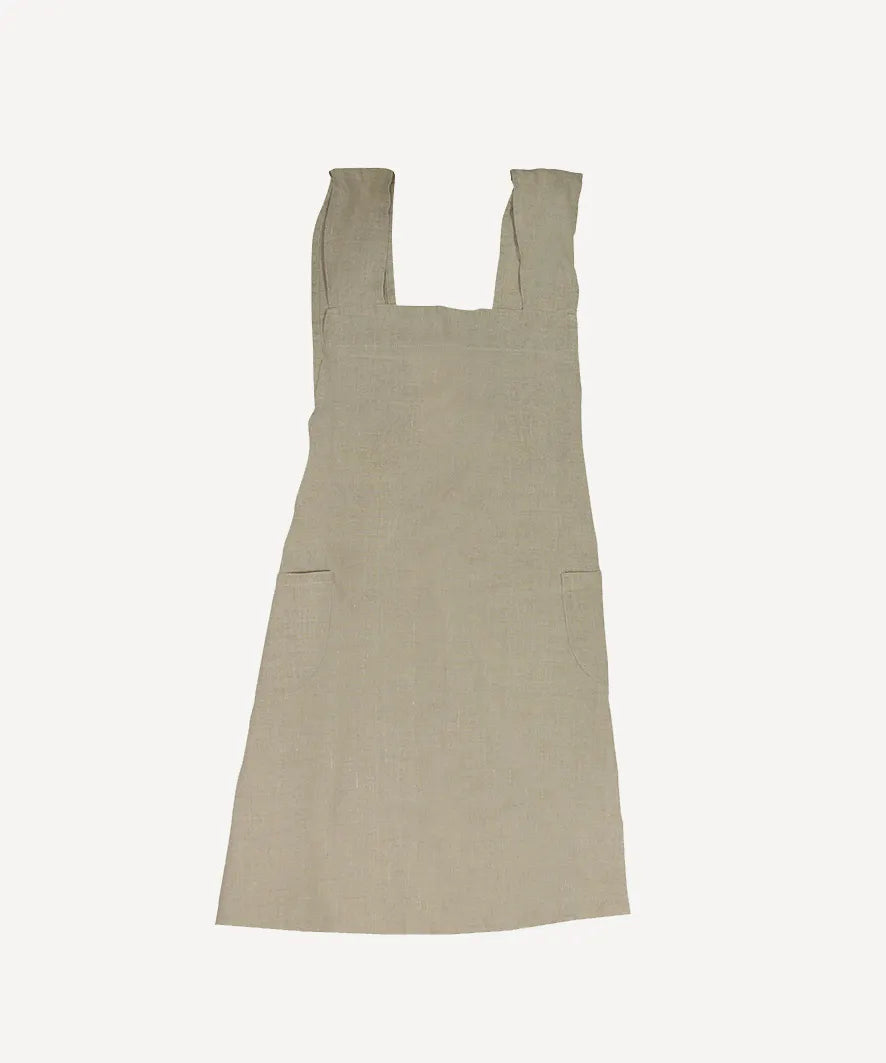 Cross Back Apron Tobacco Stonewashed Linen