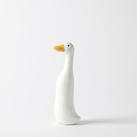 Small Waddle Duck Sculpture in cream with yellow beak