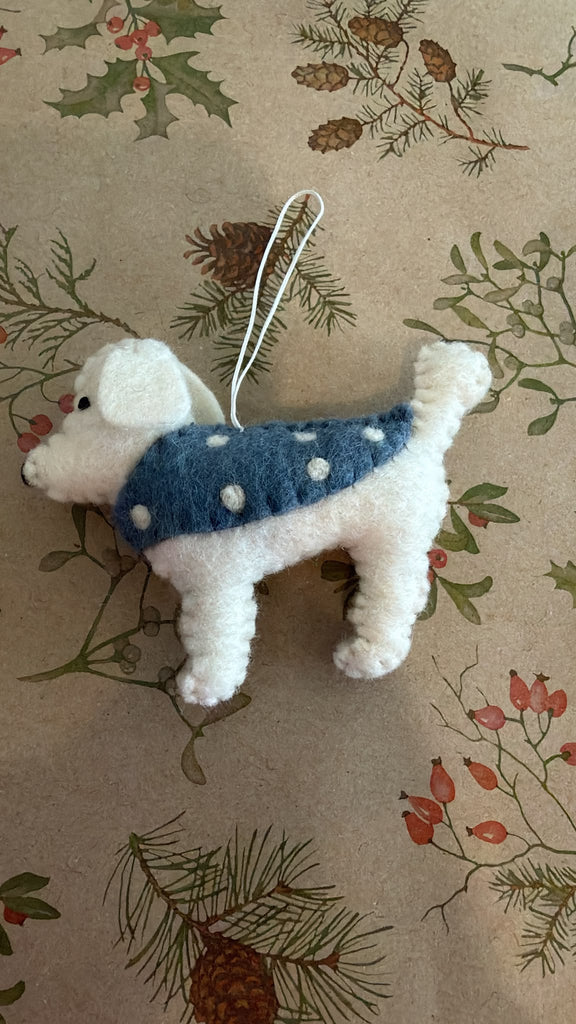 Wool felt white Poodle Christmas tree ornament