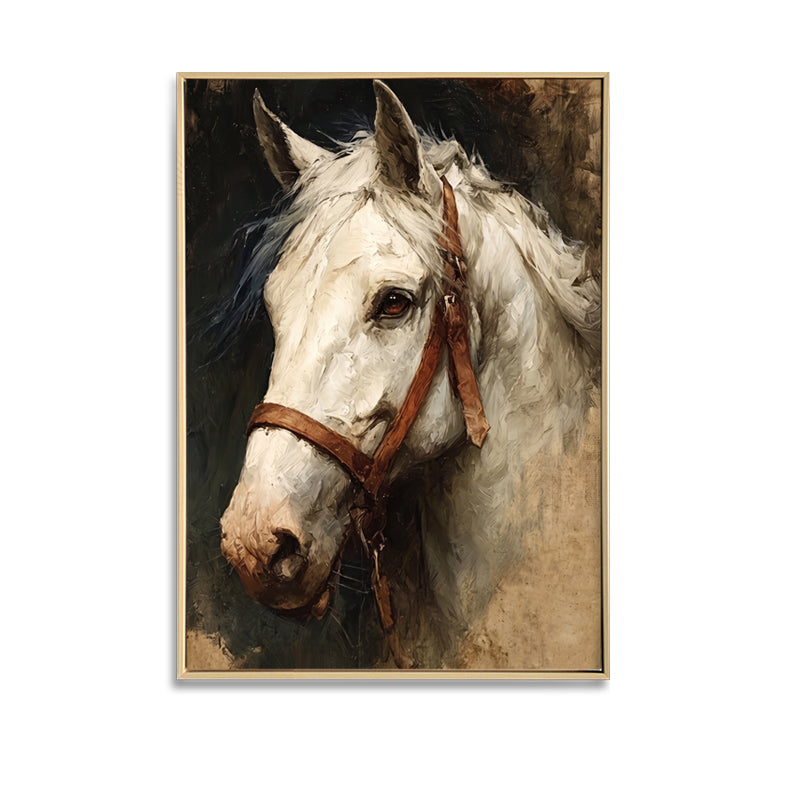 White horse framed canvas print with light natural frame 60 x 90cm