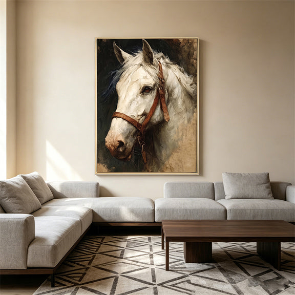 White horse statement wall art measuring 60 x 90cm
